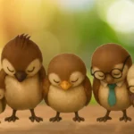 頭を下げてあいさつする雀の家族のイラスト