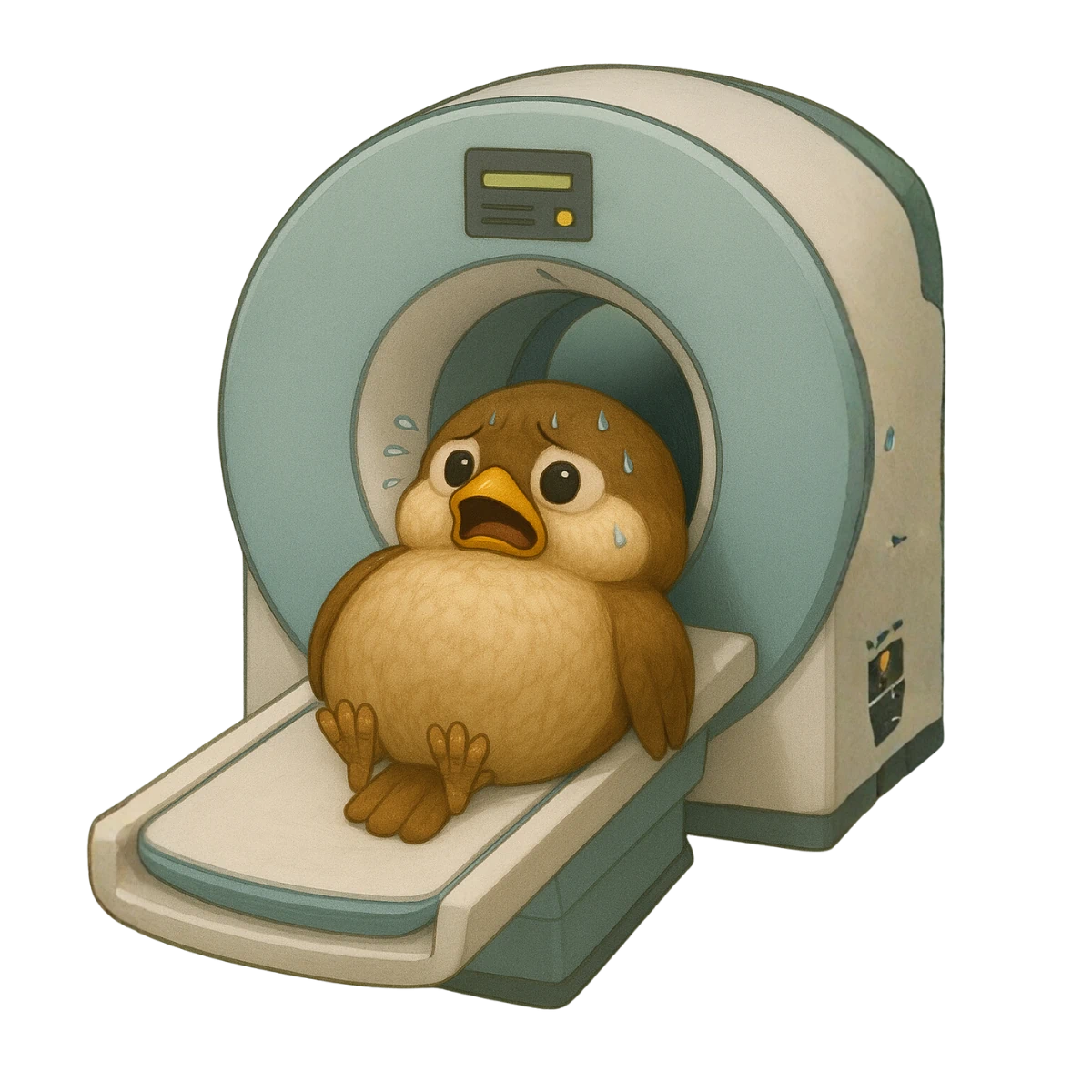 便秘の状況を調べる為に母雀がCTを撮る図