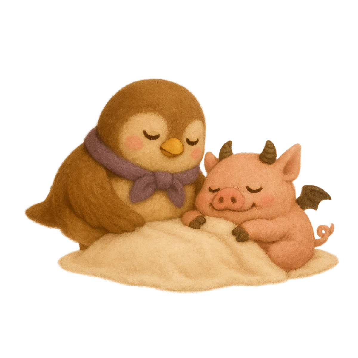 母雀が脂肪大魔王を寝かしつけてる図。魔王が鎮まり、腸内に静寂が戻ったことを象徴する幻想的なイラスト