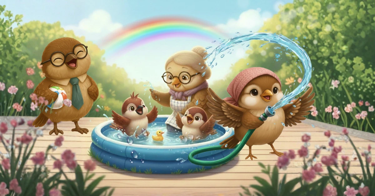 庭で子供用プールで水遊び