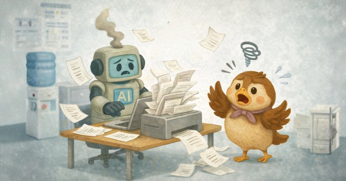 社内AIが一般論しか返さず、途方に暮れている図