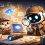 Copilot探偵が事件の謎を解き明かす図。他部のデータが消える謎に挑む