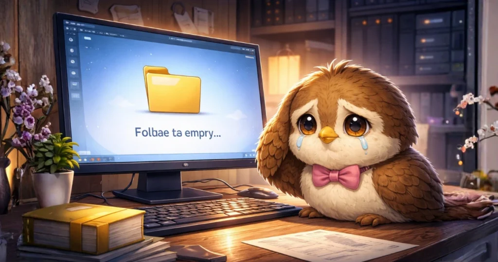 OneDriveの同期ミスでフォルダが空になって悲しむ図