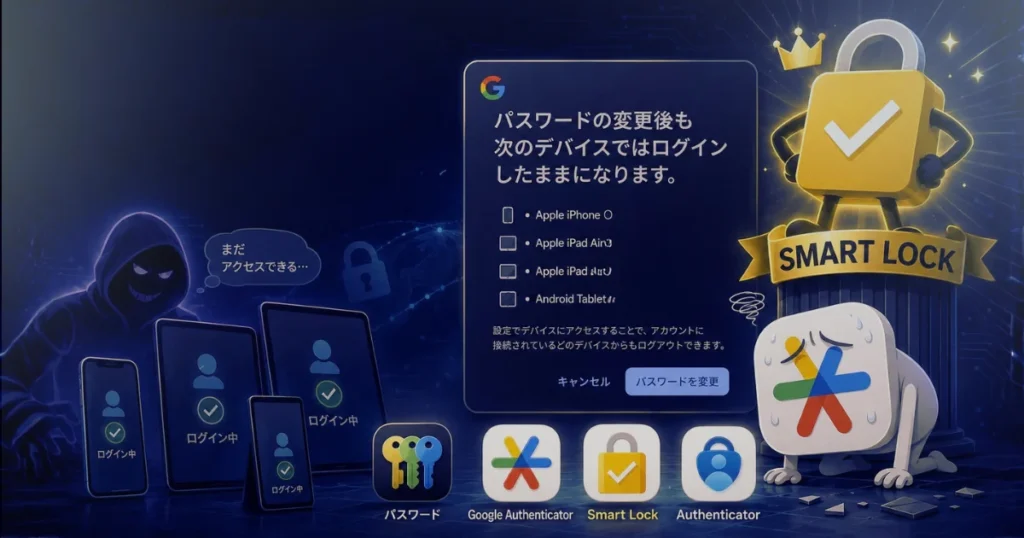 パスワードを変更しても、信頼できる端末はログインが維持される図