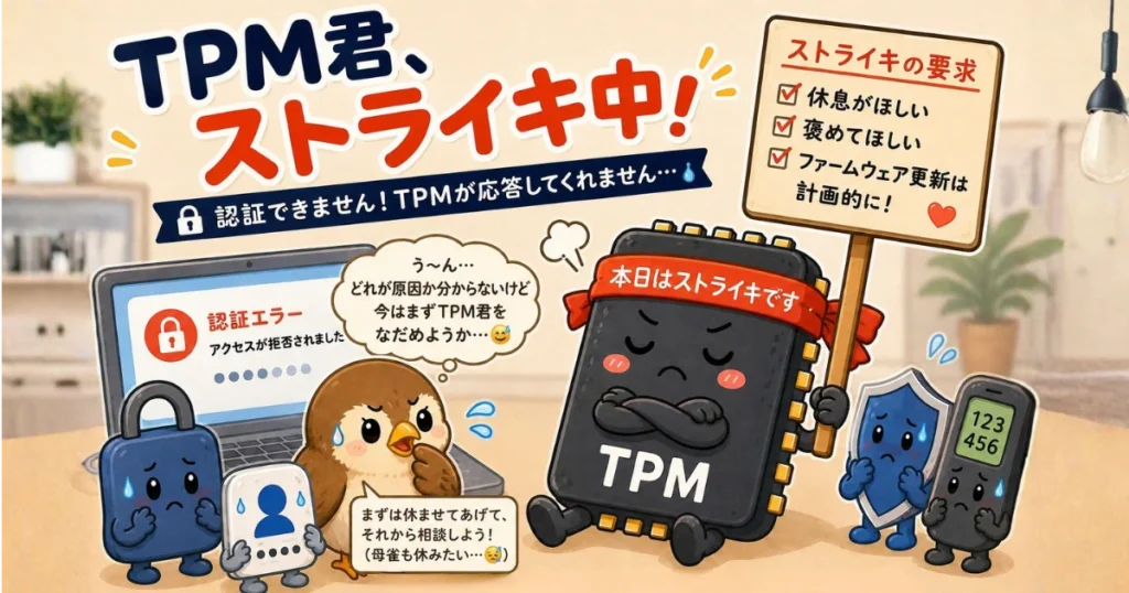TPM君ストライキ中！なぜTPMが応答しないのか訝しむ図