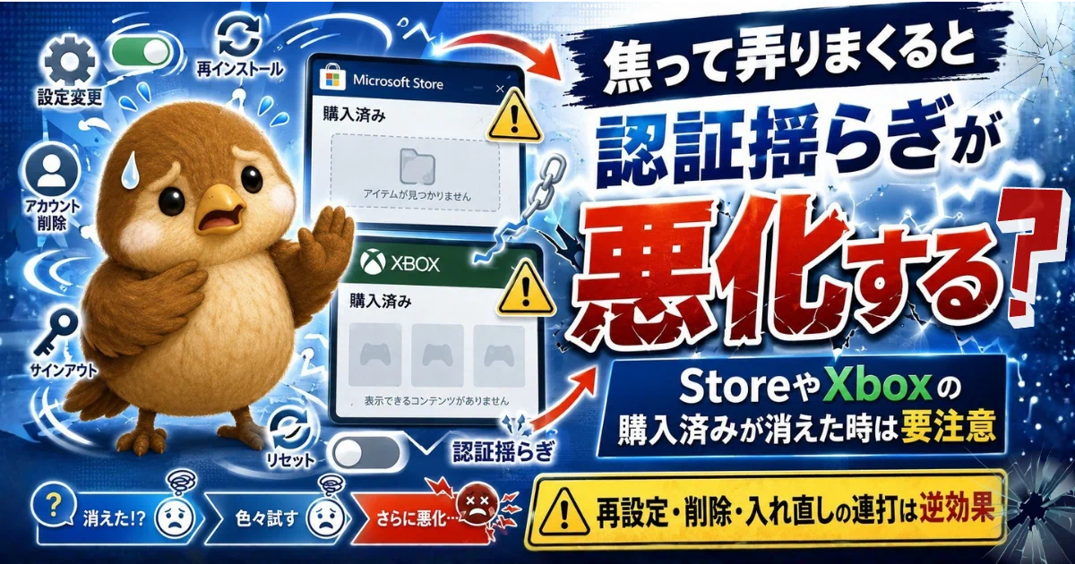 StoreやXboxの購入済みが消えて困惑する図