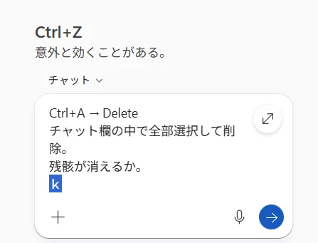 Office内Copilotの、日本語入力のバクで、Ctri +Zを入力した際の挙動を示した図