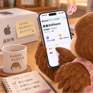 ICloudのデバイスを探すで、消去を押そうとしている図