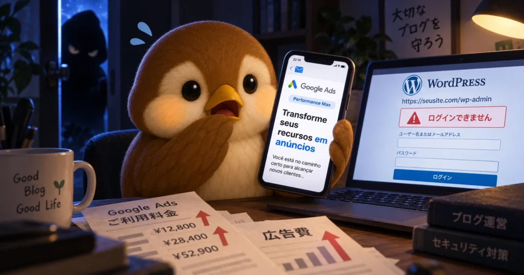 GoogleAds通知とWordPressログイン不能の図